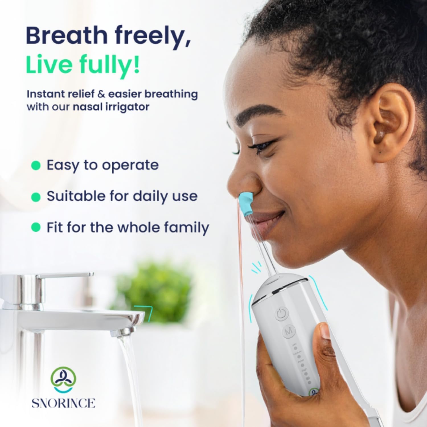 Nasal Irrigation System for Sinus Relief - Portable Cordless Electric Neti Pot Nose Cleaner - Sinus Flush Kit for Adults & Kids (30 Packs)