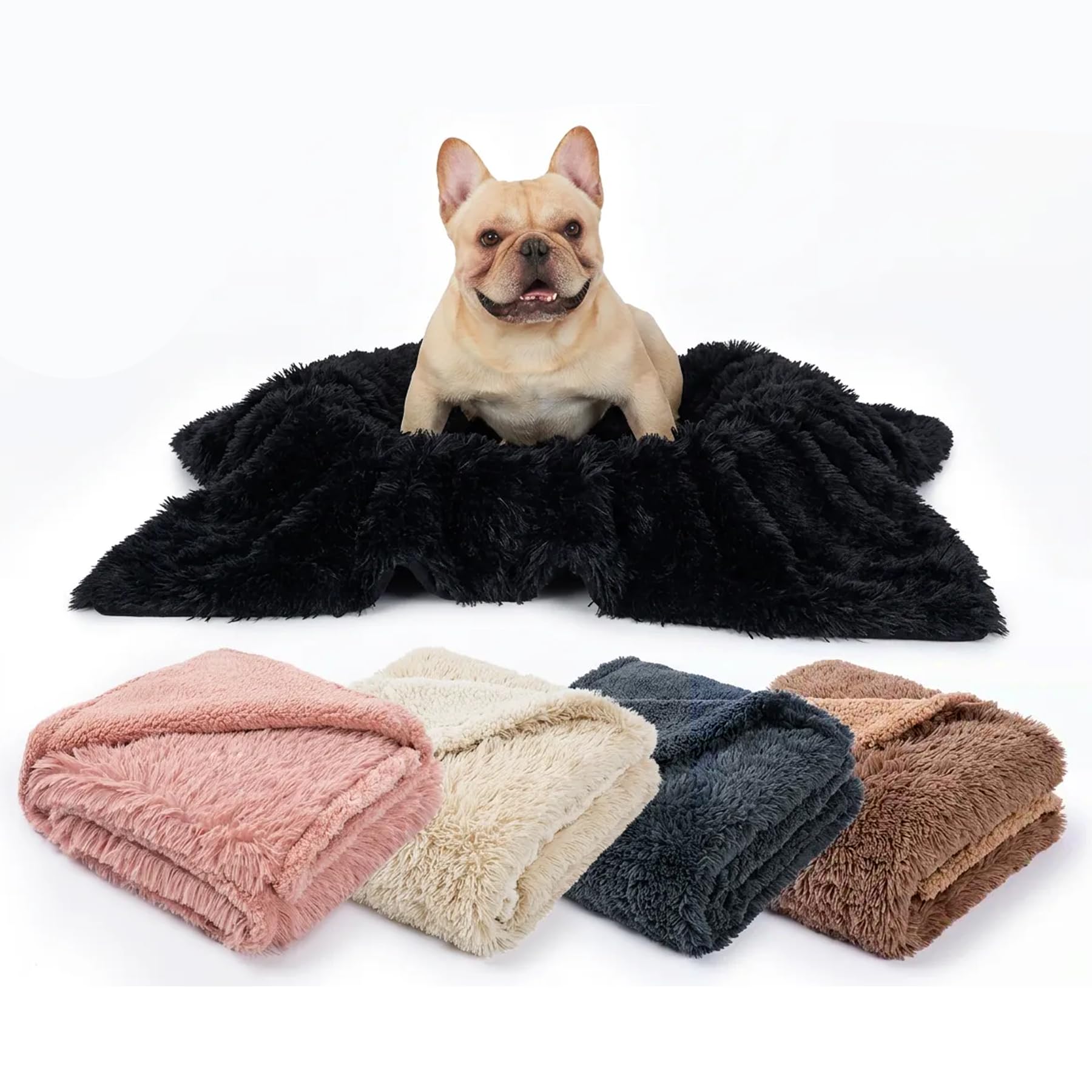 Manta impermeable y esponjosa negra para perros grandes, manta larga de piel sintética para mascotas para fundas de cama tamaño King (negro, XL-85 x 57 pulgadas)