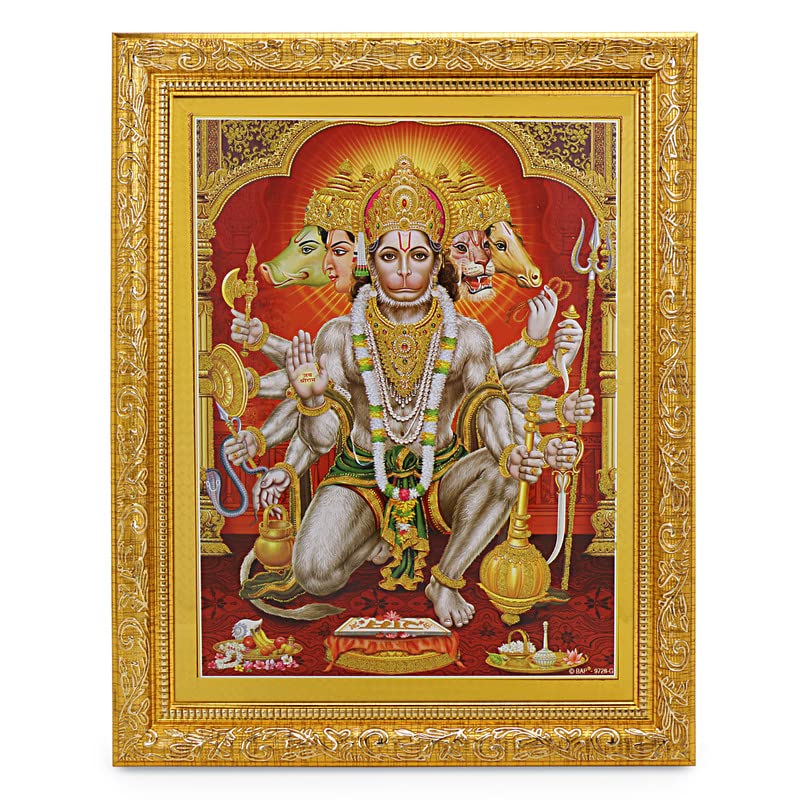 Cadre doré Hanuman de dimension 27x33 cm pour décoration murale spirituelle