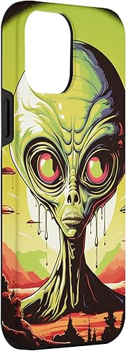 Vista 12 de iPhone 14 Pro Cute Green Alien Head UFO Space Face Alien Case