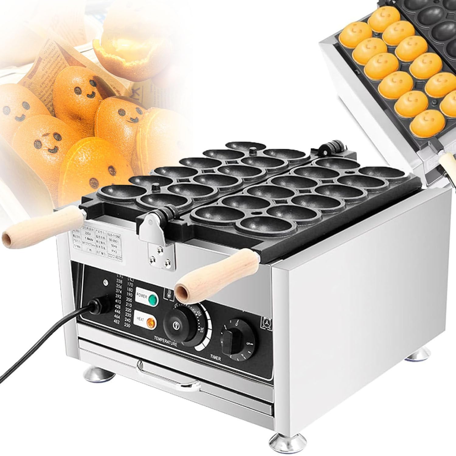 Comercial Gofrera Comercial, MáQuina para Hacer Gofres con Forma de Bola Antiadherente de 1500 W, con Control de Tiempo y Temperatura, para Aperitivos en la Cocina del Hogar