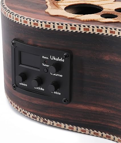 Miniatura 6 de Ukelele Barítono eléctrico de 30 pulgadas, kit de ukelele acústico Blackwood con varilla de armadura con ecualizador con bolsa de concierto, correa,