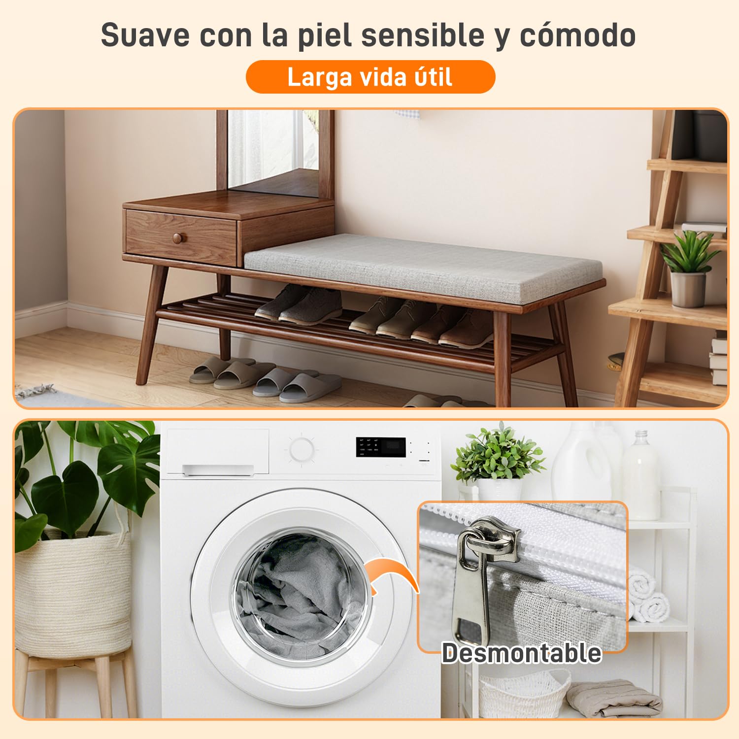 Cojín para Banco Lino Parte Inferior Antideslizante, Cojin Banco Interior Exterior Espuma de Alta Resistencia, Cojín de Muebles para Banco de jardín y Patio, Ventana