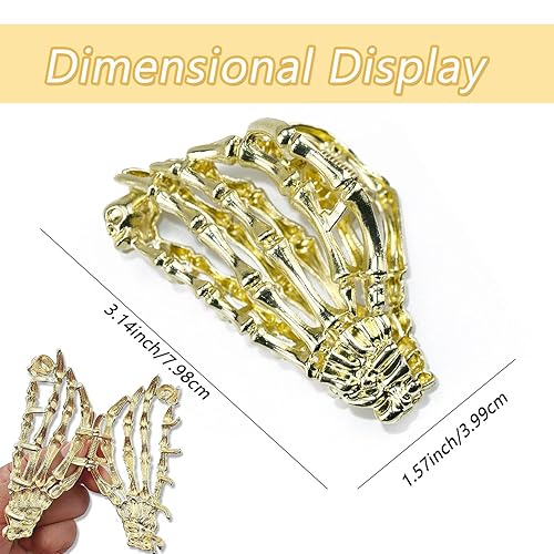 Miniatura 3 de Pinza para el cabello de mano de calavera de metal, 1 pinza dorada con diseño de calavera para cabello fino, accesorio para el cabello estilo punk,