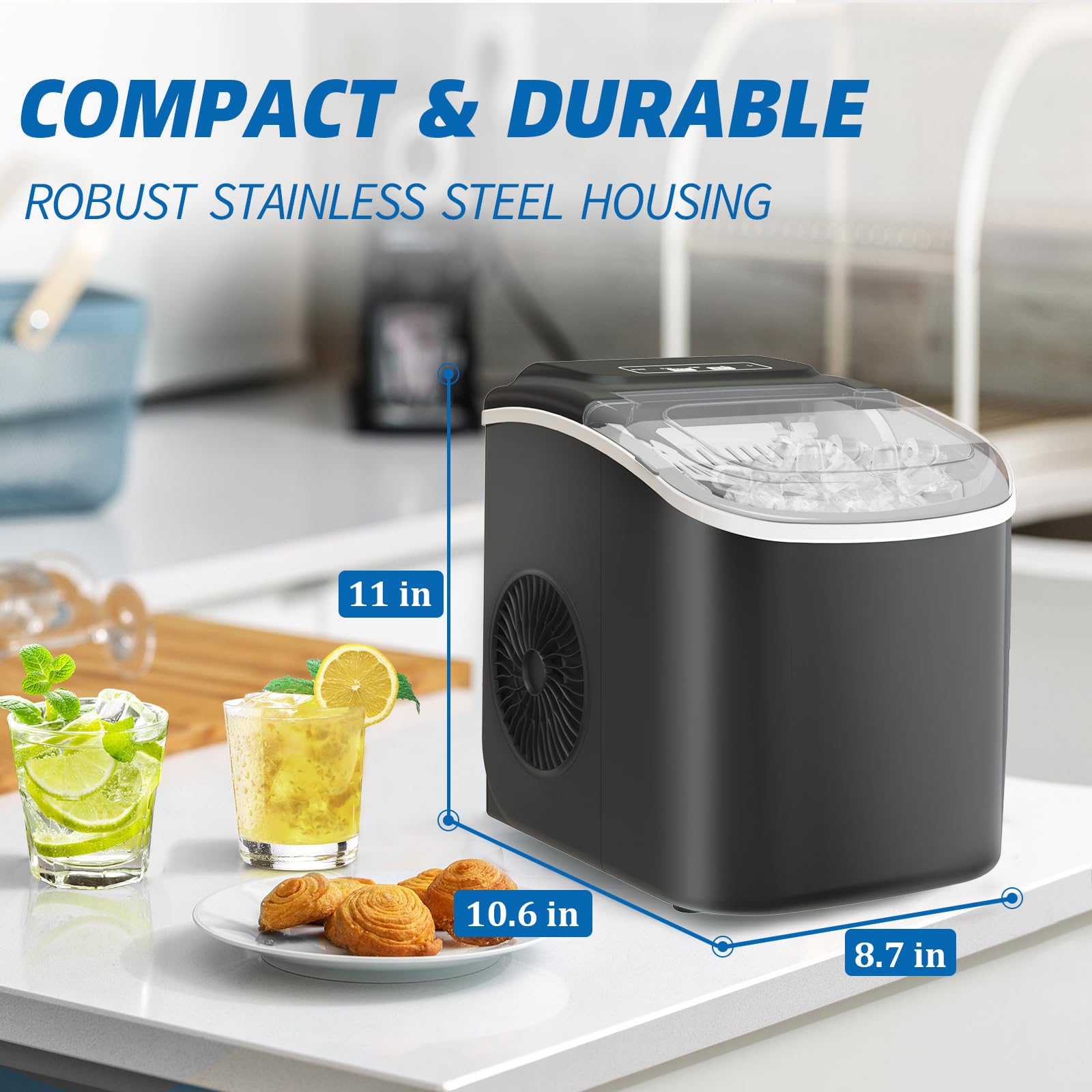 Doghly Ice Maker Countertop, 33lbs/Day Portable Ice Machine With 1.5l Detachable Water Tank, 16 Ice Cubes In 5-18 Mins, 24h Timer, Self-Cleaning Ice Cube Maker For Home, Kitchen, Office on Fridge.com - View 6