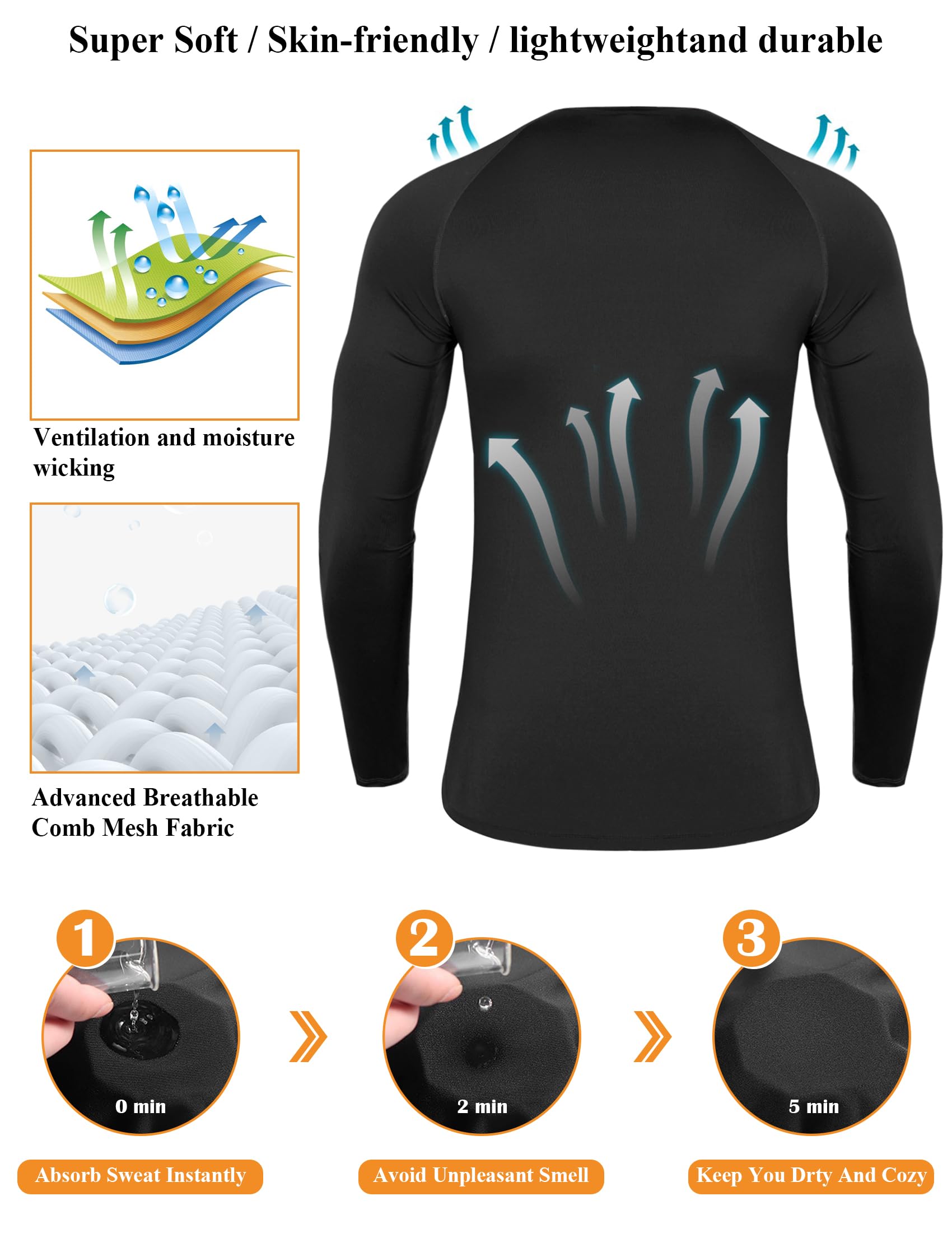 Terecey Maglia a Compressione Uomo Manica Lunga Maglia Termica Uomo Ad Asciugatura Rapida Maglia Tecnica Traspirante Maglia Sportiva Uomo Palestra T-Shirt M-3XL