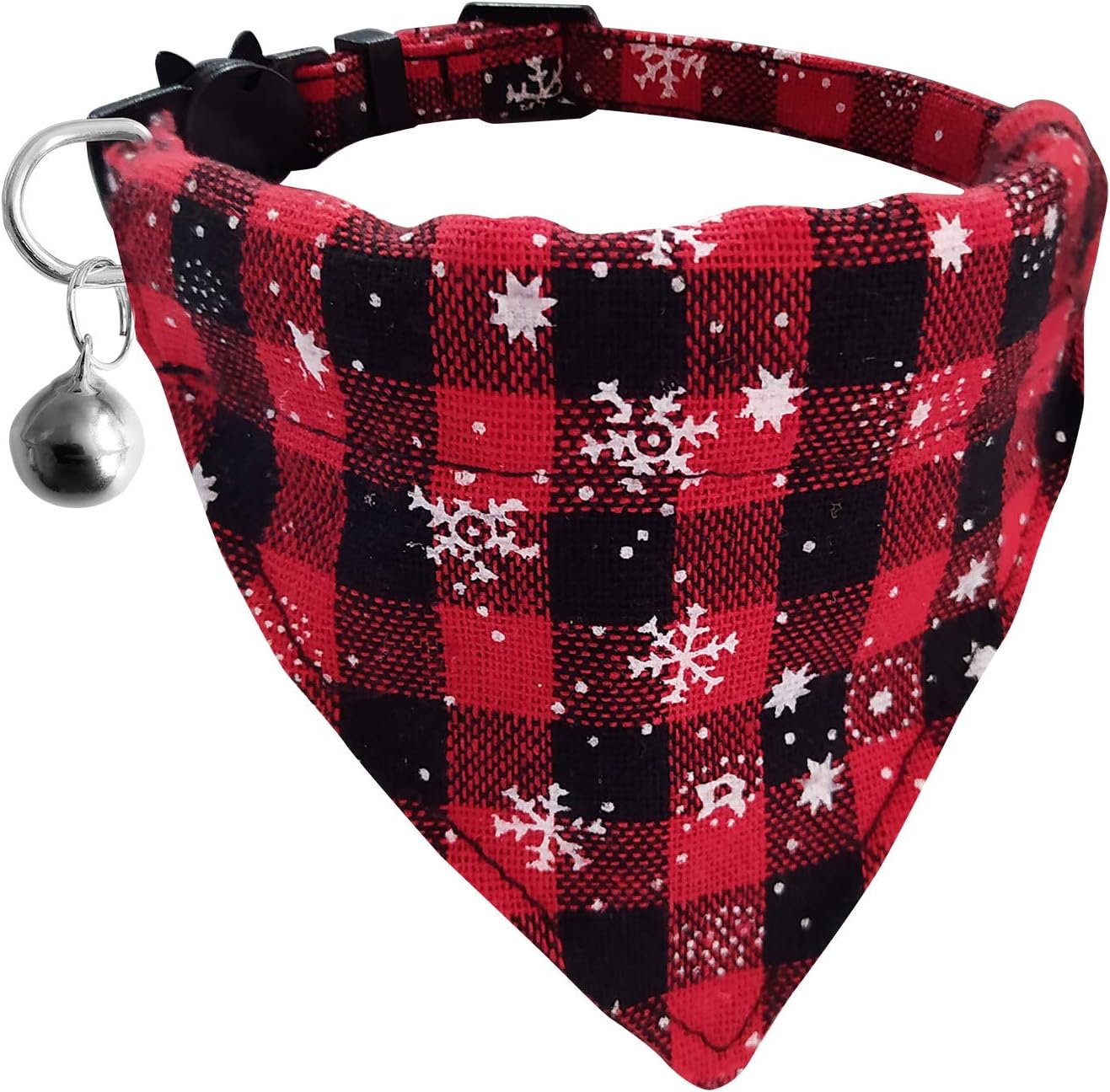 Christmas Cat Collar, Cats Collar Breakaway with Bow Tie and Bell, Bandana Kitten Collar, Classic Plaid Kitty Collar with Snowflake…