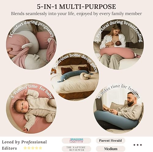 Miniatura 6 de Almohada de embarazo 5 en 1 Funda refrescante, ajustable para crecer con vientre Estilo puf, almohada de maternidad de lactancia con forma de O