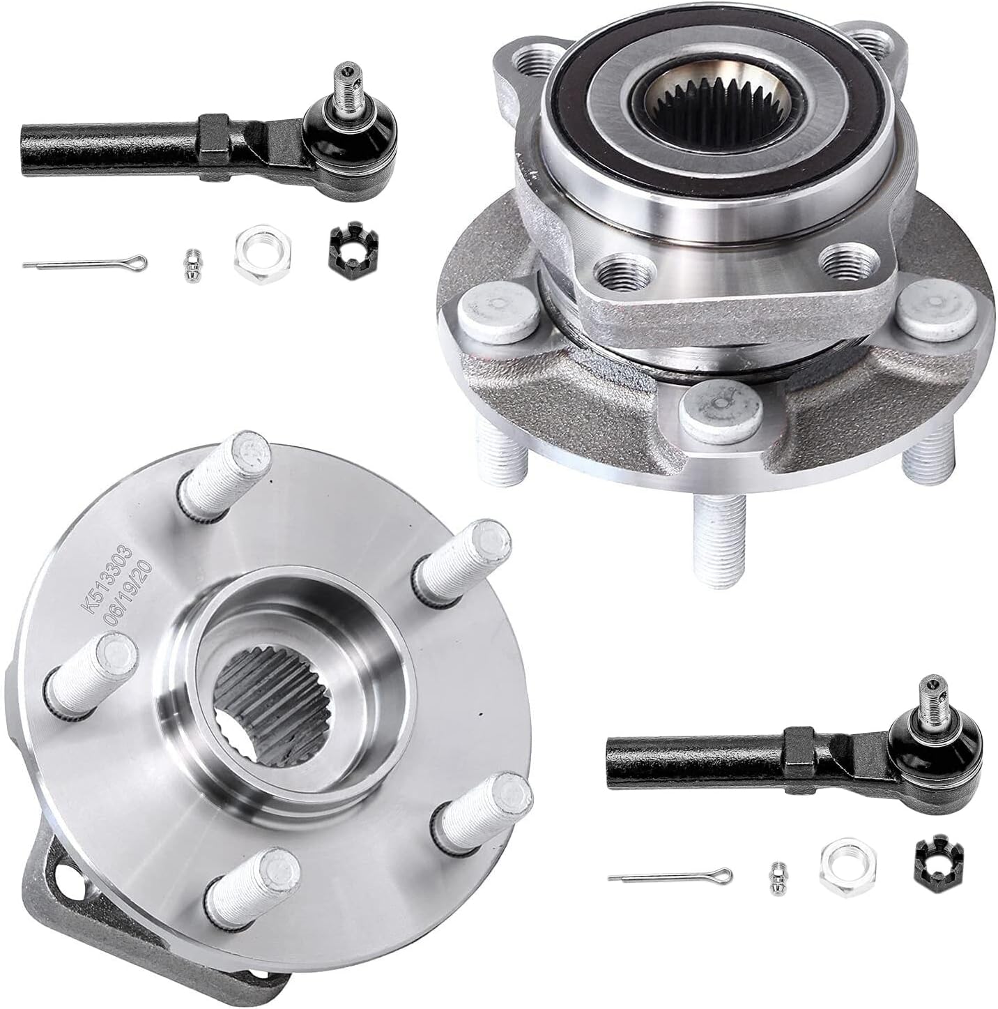 Detroit Axle - Front 4pc Wheel Bearings Hubs Kit for 08-14 Subaru Impreza, 09-14 Forester, 13-14 WRX XV Crosstrek, 2 Wheel Bearings Hubs 2 Outer Tie Rods 2008 2009 2010 2011 2012 2013 2014 Replacement