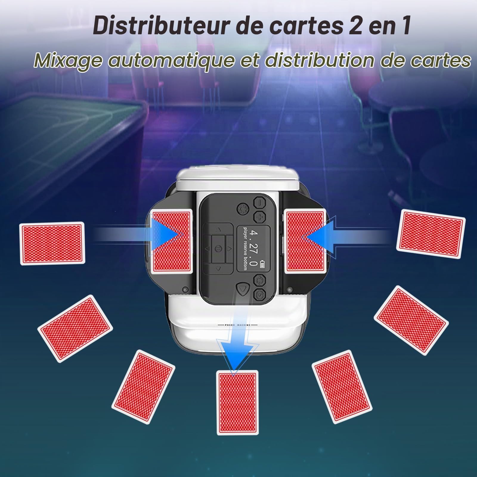 Mélangeur de Cartes Automatique Électrique pour 1-2 Jeux Rotation 360° pour 1 à 8 Joueurs, Mélangeur électrique automatique pour des jeux tels que le poker, l'UNO, le blackjack, le Texas Hold'em