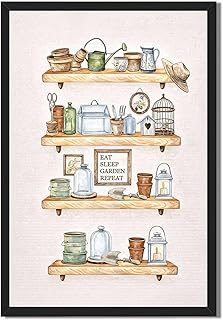 Framed Vintage Garden Tools Poster Canvas Print Wall Art for Kitchen Dec...