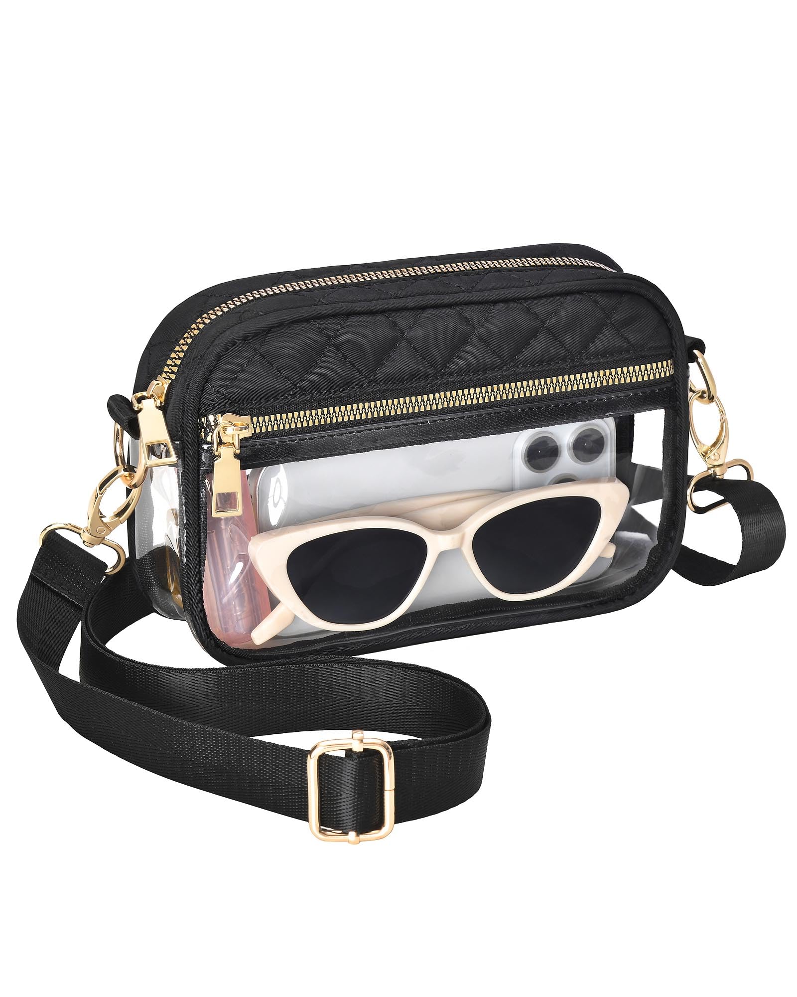 HULISENClear Bag for Stadium Events, Black Clear Purses for Women Stadium Crossbody, Concert Bag for Game Day, Sports Event