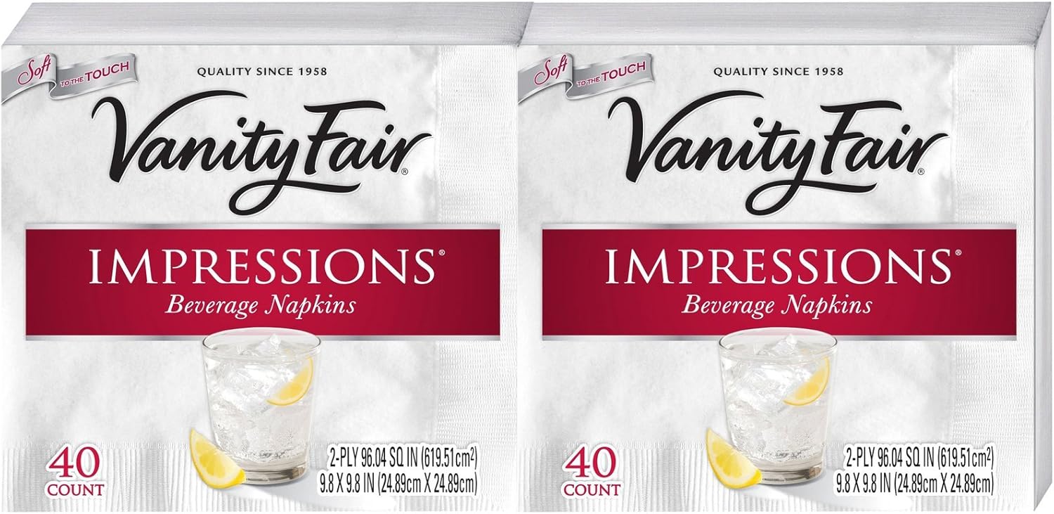 Vanity Fair Impressions Beverage Napkins, White 40 ct 2
