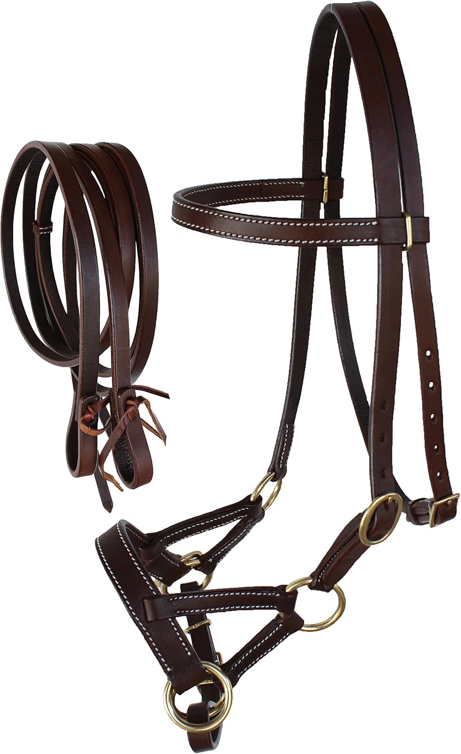 CHALLENGER USA Horse Western Leather Tack Bitless Sidepull Bridle Rein BRN 77RT03BR-C