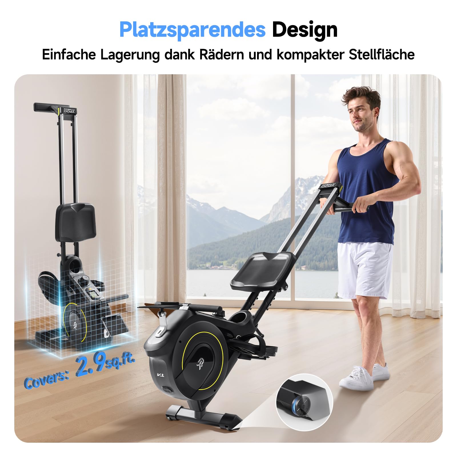YPOO Rudergerät für Zuhause,Leise Rudergeräte Klappbar Magnetische,16 Widerstandsstufen,Upgrade Doppel-Slide-Rails,Rudermaschine LCD-Datenanzeige,Exklusiver APP,Belastbar bis160KG,Vertikal Verstaubar