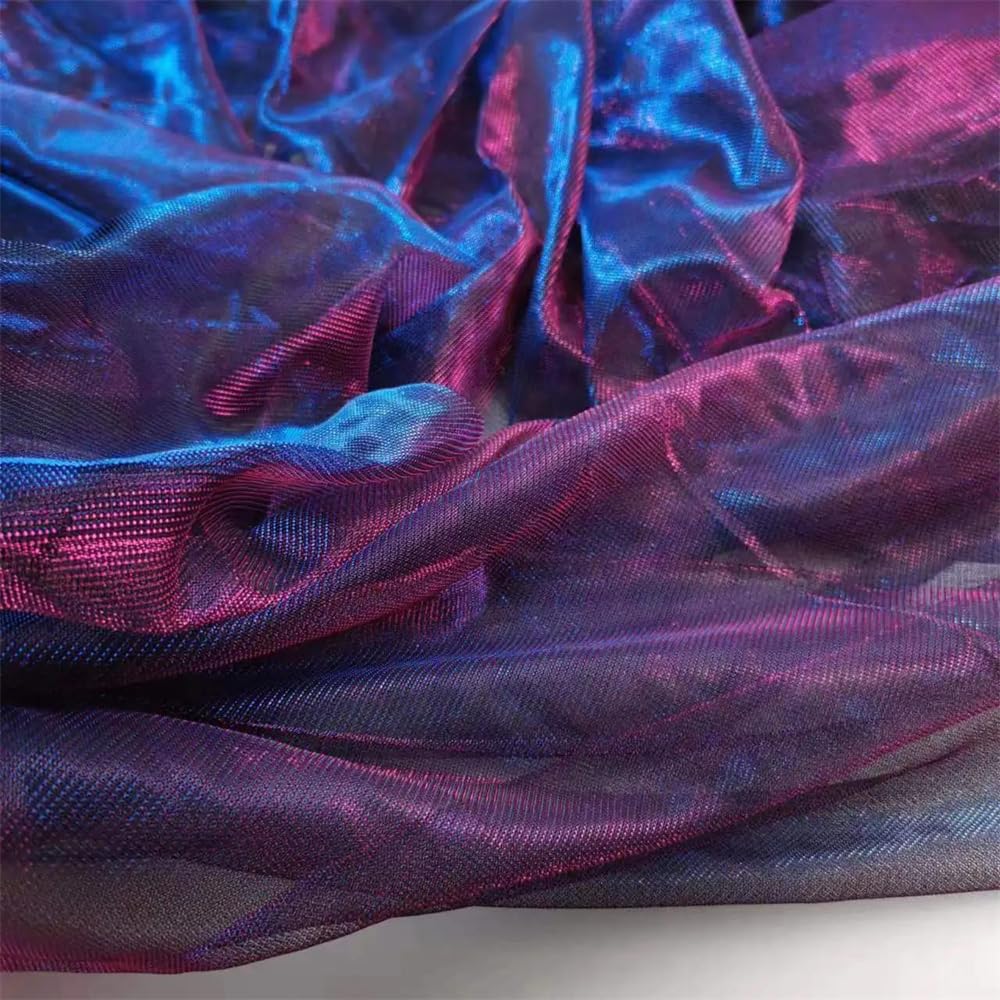 Tul de poliéster de primera calidad, Tela de malla for vestido noche, 5 yardas, iridiscente Multicolor, 100% poliéster, costura boda(3 Blue-silver)