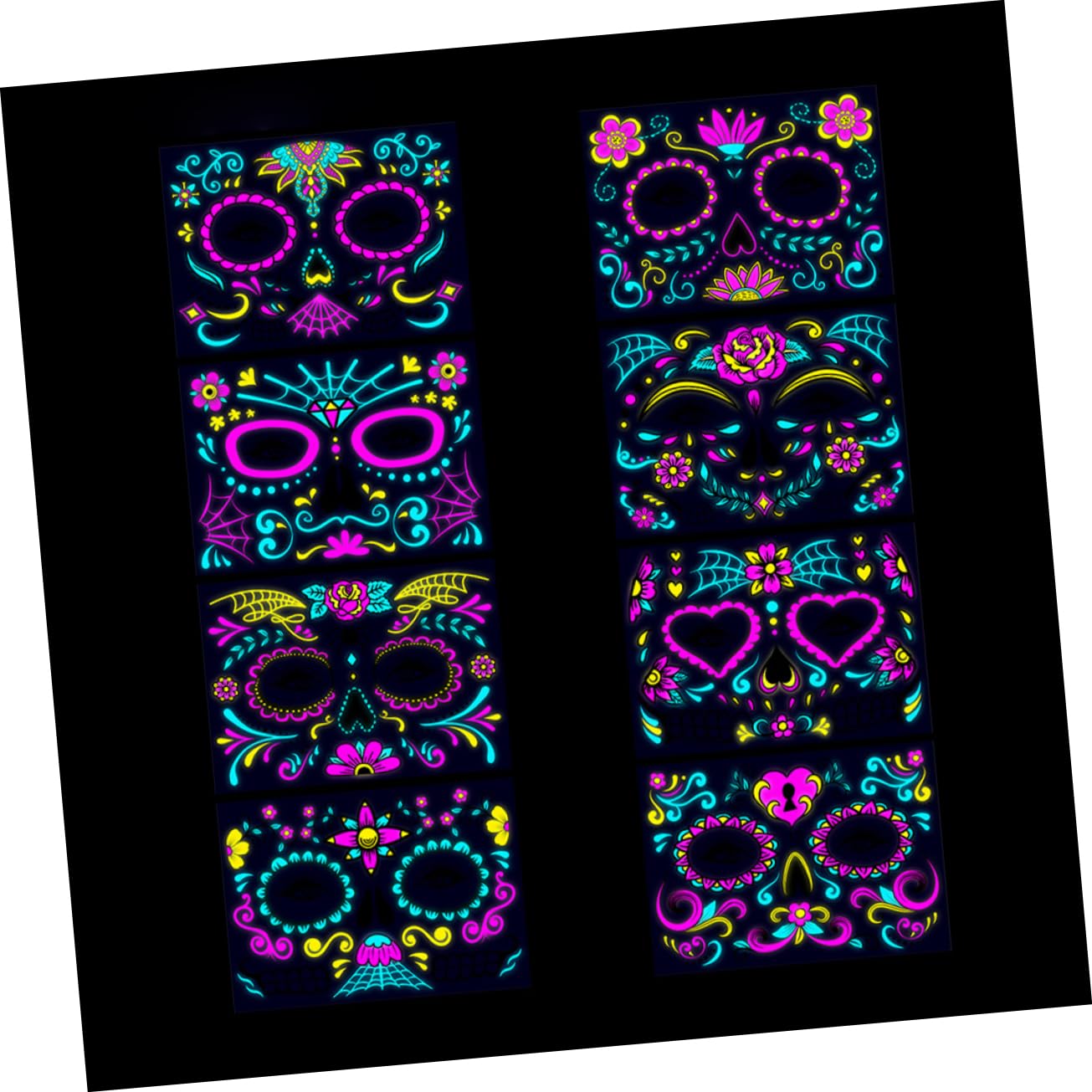 Healvian 24hojas Tatuajes De Halloween Fluorescentes Para Rostro Pegatinas De Calavera Para Maquillaje y Fiesta De Disfraces De Diseño Diverso