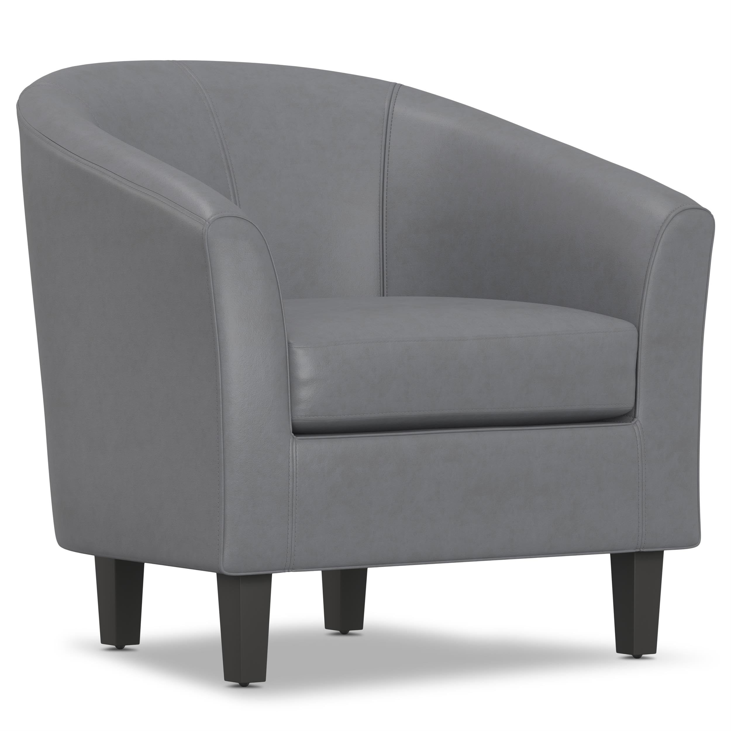 SIMPLIHOME Austin Tub Chair - 30 inch Wide Upholstered Faux Leather Contemporary Accent Chair in Stone Grey, for Living Room or Bedroom with High Arms