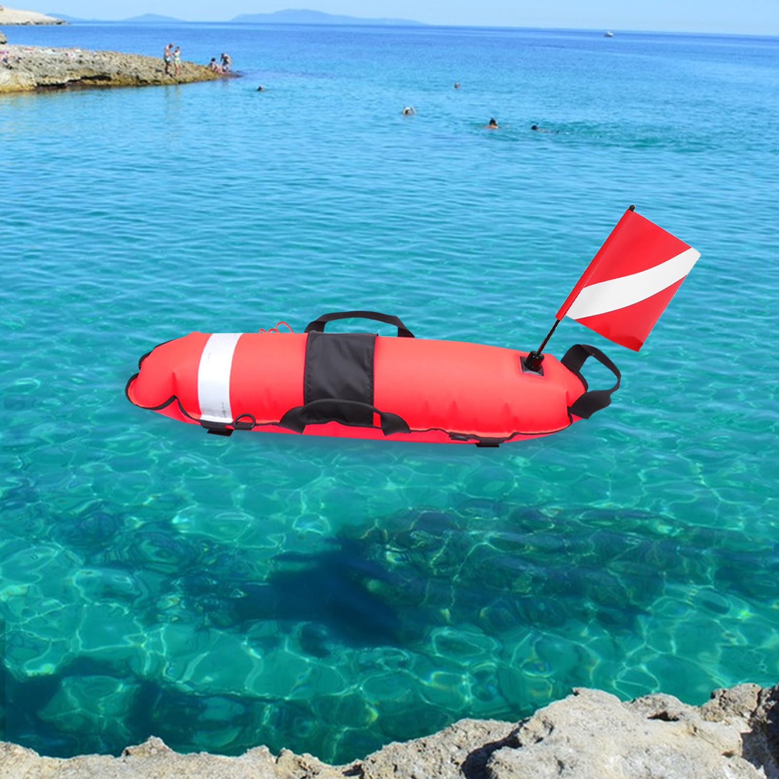 Toddmomy Speerfischer-Schwimmboje: Aufblasbare Sicherheits-Tauchboje für Speerfischen und Gerätetauchen – Schwimmboje mit Tauchflagge, Schwimmmarkierungsboje als Schwimmzubehör