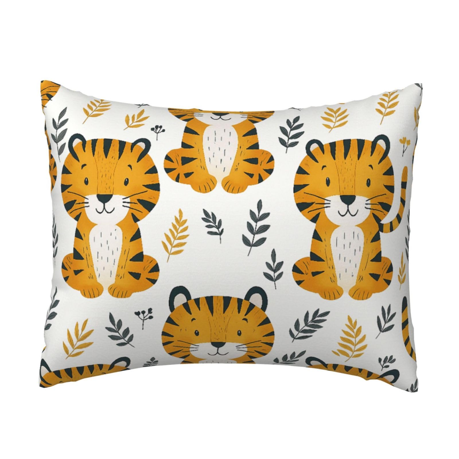 Cute Tiger and Leaves Pillowcase Soft Plush with Zipper Decorative Pillowcovers 16x20 in