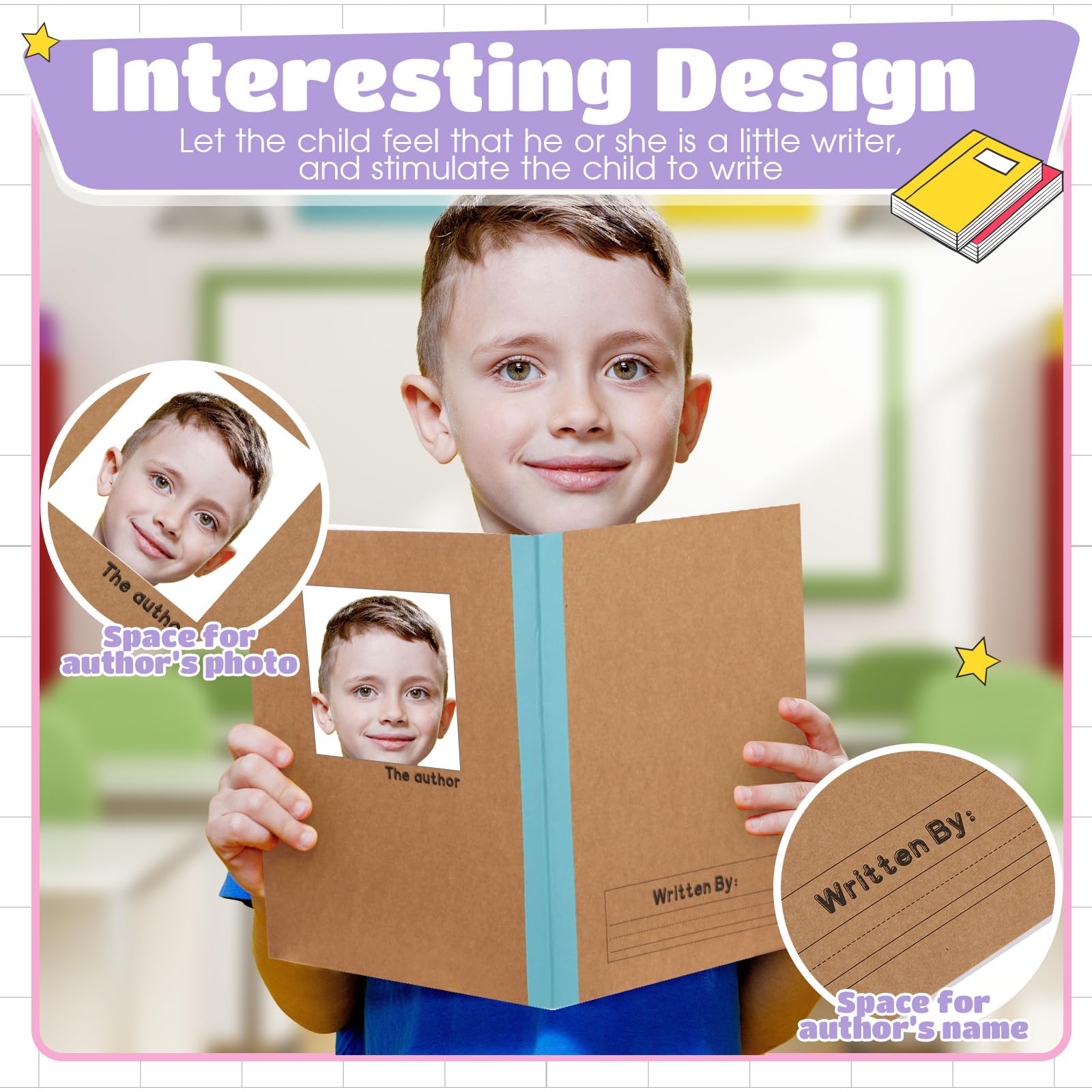 Henoyso Lot de 60 carnets de composition primaire de 24 x 19 cm pour enfants, fournitures scolaires, carnet d'écriture primaire K-2 pour enfants, étudiants, dessiner et écrire des histoires (couleur