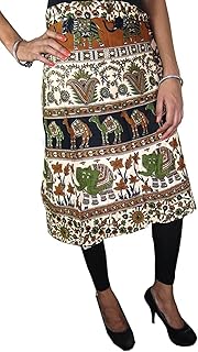 Mogul Womens Wrap Around Skirt Green Brown Ethnic Printed Bohemian Hippie Wrap Skirt
