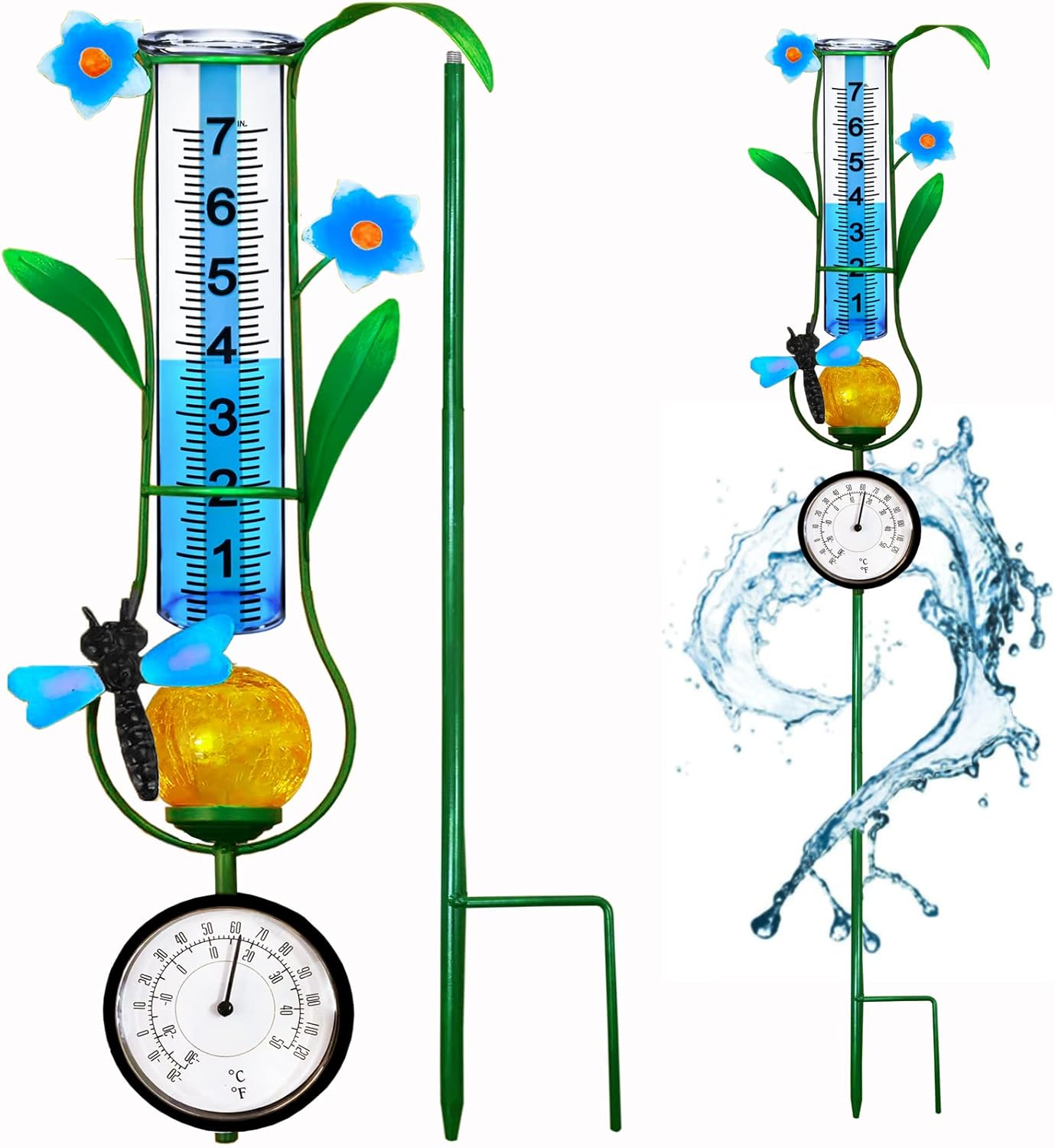 JMBay Rain Gauge Outdoor, Metal Dragonfly Flower Stake