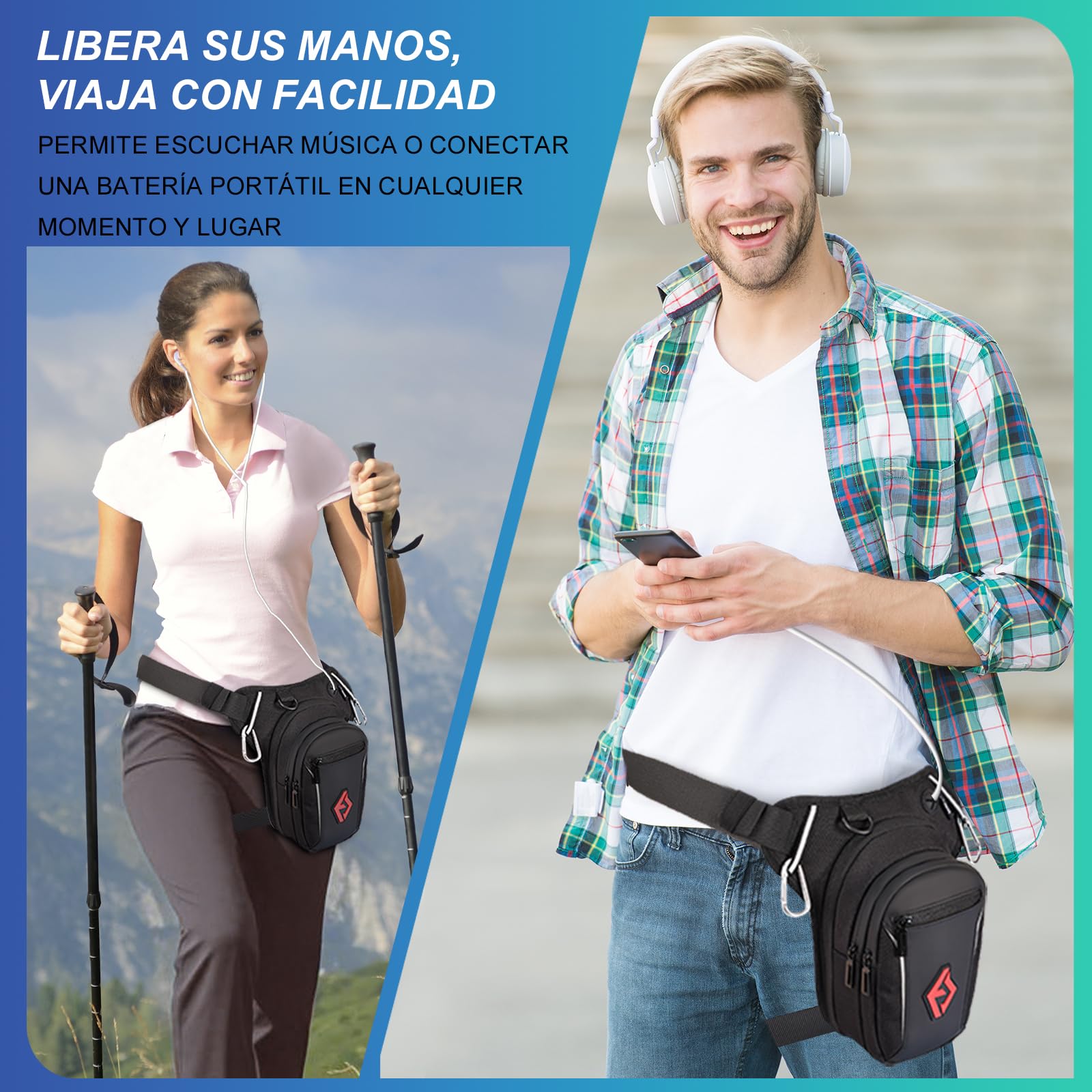 Eshow Pernera Moto Ampliable, Bolsa Pierna con Correas Ajustables y Tira Reflectante para Hombre y Mujer, Riñonera para Viajes Senderismo Ciclismo Montañismo Trabajo Deporte Negro