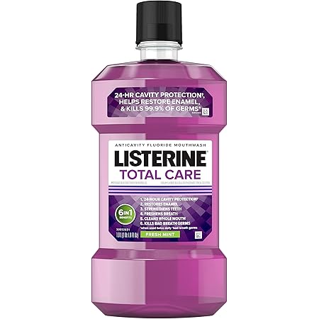 Listerine Total Care Anticavity Fluoride Mouthwash, 6 Benefits in 1 Oral Rinse Helps Kill 99% of Bad Breath Germs, Prevents Cavities, Strengthens Teeth, ADA-Accepted, Fresh Mint, 1 L