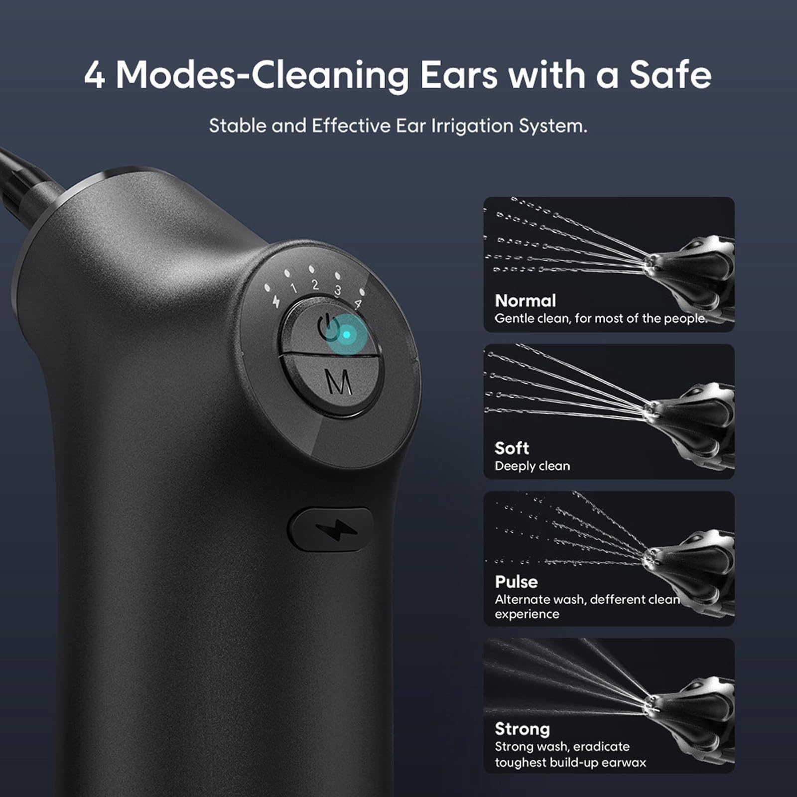 Kit di rimozione della cera per orecchie elettrica, Kit lavaorecchio pulizia, 4 modalità di pressione/ 2 modalità di brezza calda USB Charge Ear Wax Suction Remover Household per la rimozione di