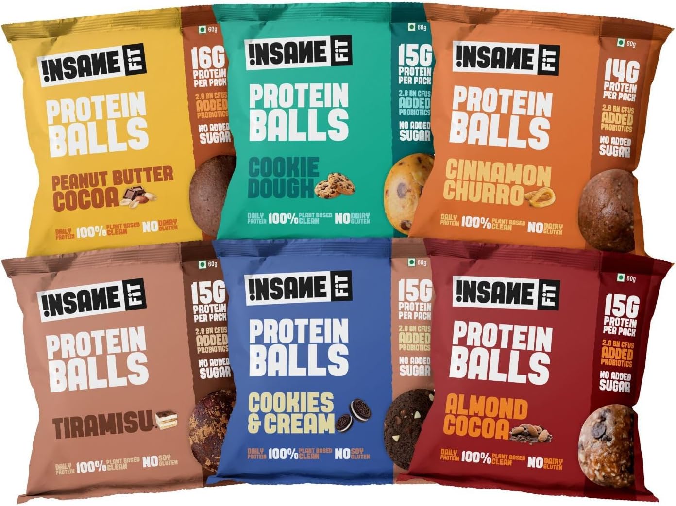 Protein Balls VARIETY PACK (6 x 60G) | 15G Daily Protein for Fitness, Gym, Workout, Travel, Office | Sugarfree, All Natural, Healthy Snack for Active Lifestyle