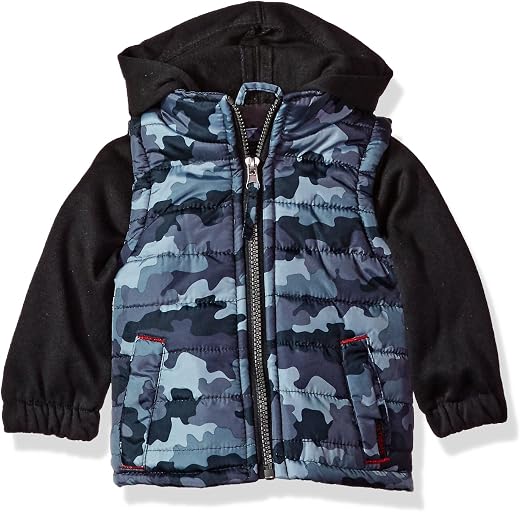 iXtreme Baby Boys Inf Camo Print Vest W/Fleece Hood&Sleeve, Grey, 24M