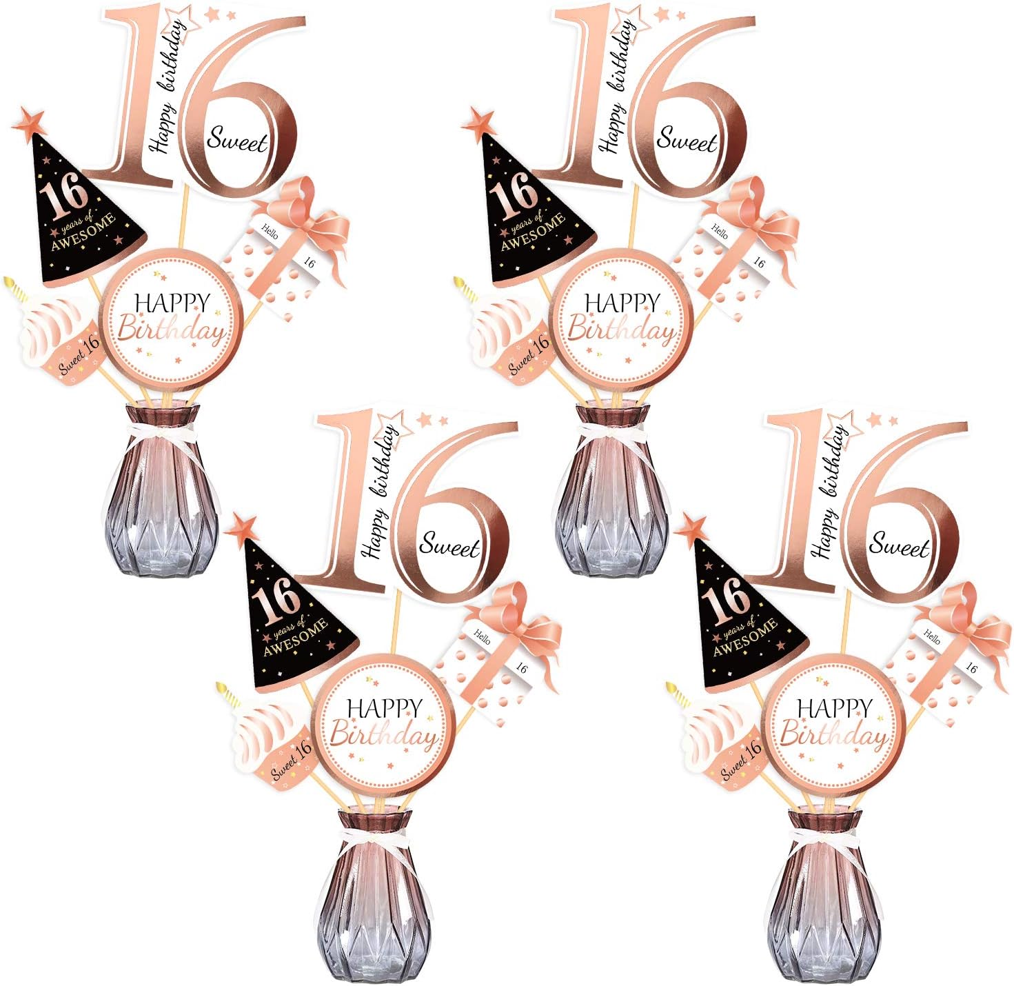 Kit Décoration 16 Ans - Couronne Strass, Ceinture "16", Ballons Or Rose - 6 Pièces - Pour Fête Sweet Sixteen