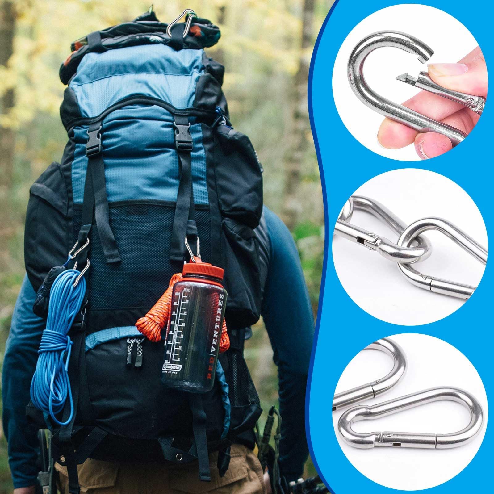 20 Pièces Mousqueton INOX,Argent Mousqueton Escalade,Petit à Ressort Porte-Clés,Mousquetons Charge Maximale de 36 KG pour Sac à Dos Laisse Chien Camping Pêche Voyage
