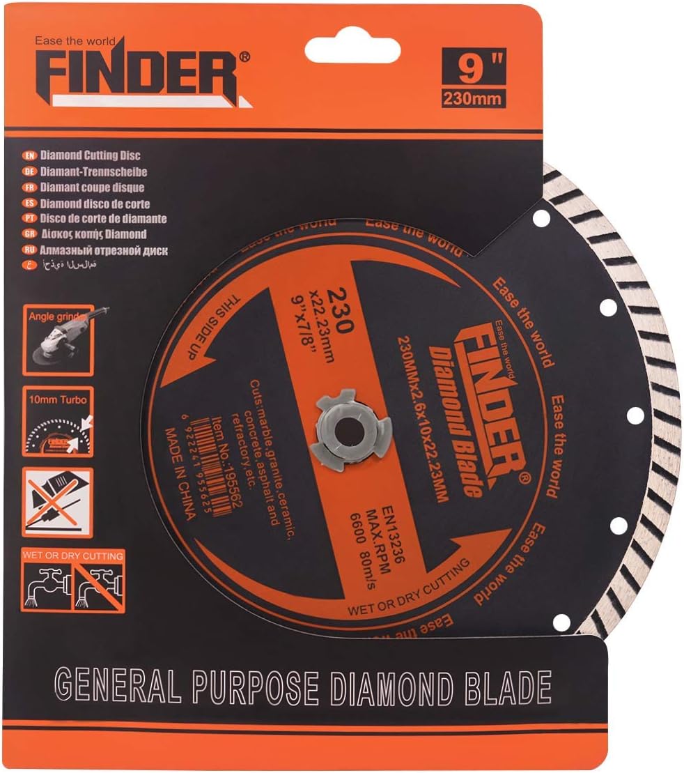 Finder General Purpose Premium Segmented Diamond Blade for Tile Brick Concrete Field Stone Masonry Materials Wet Dry Cutting (1 Pack of 9" Blade)