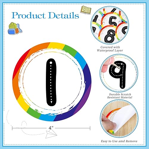 Miniatura 7 de WhatSign Calcomanías para el aula, 36 marcadores numéricos, calcomanías de suelo para organización del aula, suministros para profesores de regreso