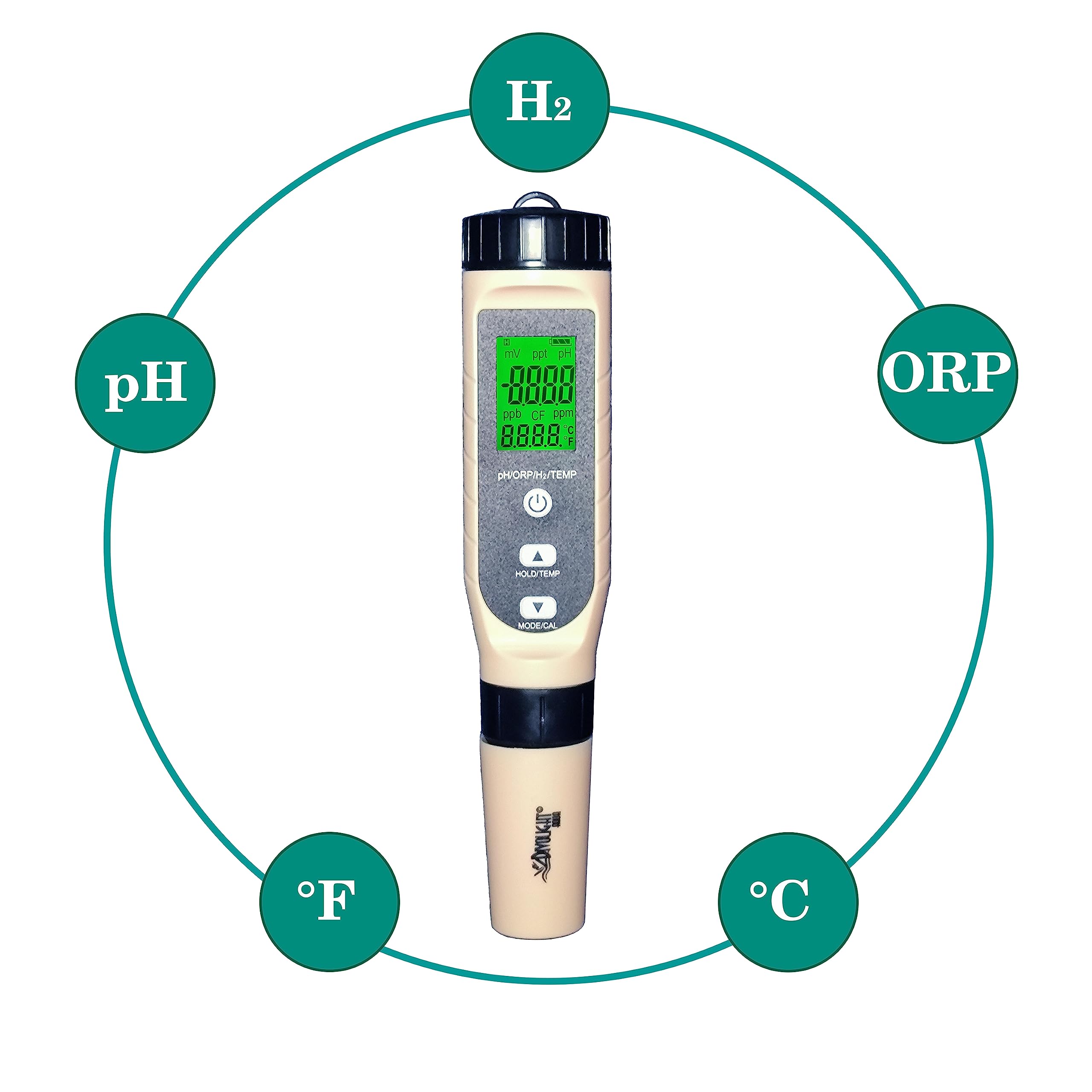 Medidor digital de pH/ORP/H2/temperatura 4 en 1 con ATC, resolución 0.01, probador de concentración de hidrógeno de alta precisión para agua potable, acuarios, piscina, laboratorio