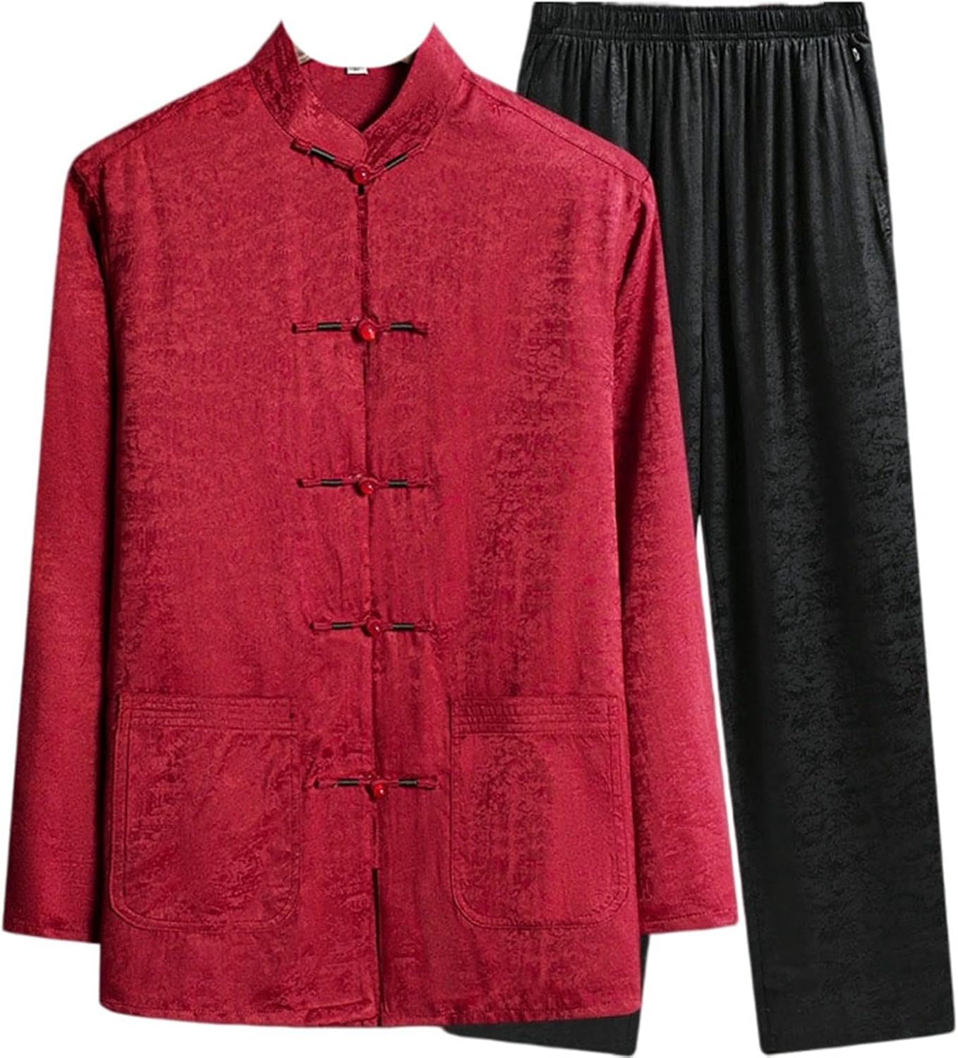 Elderly Men's Satin Tang Suit Breathable Satin Shirt Set