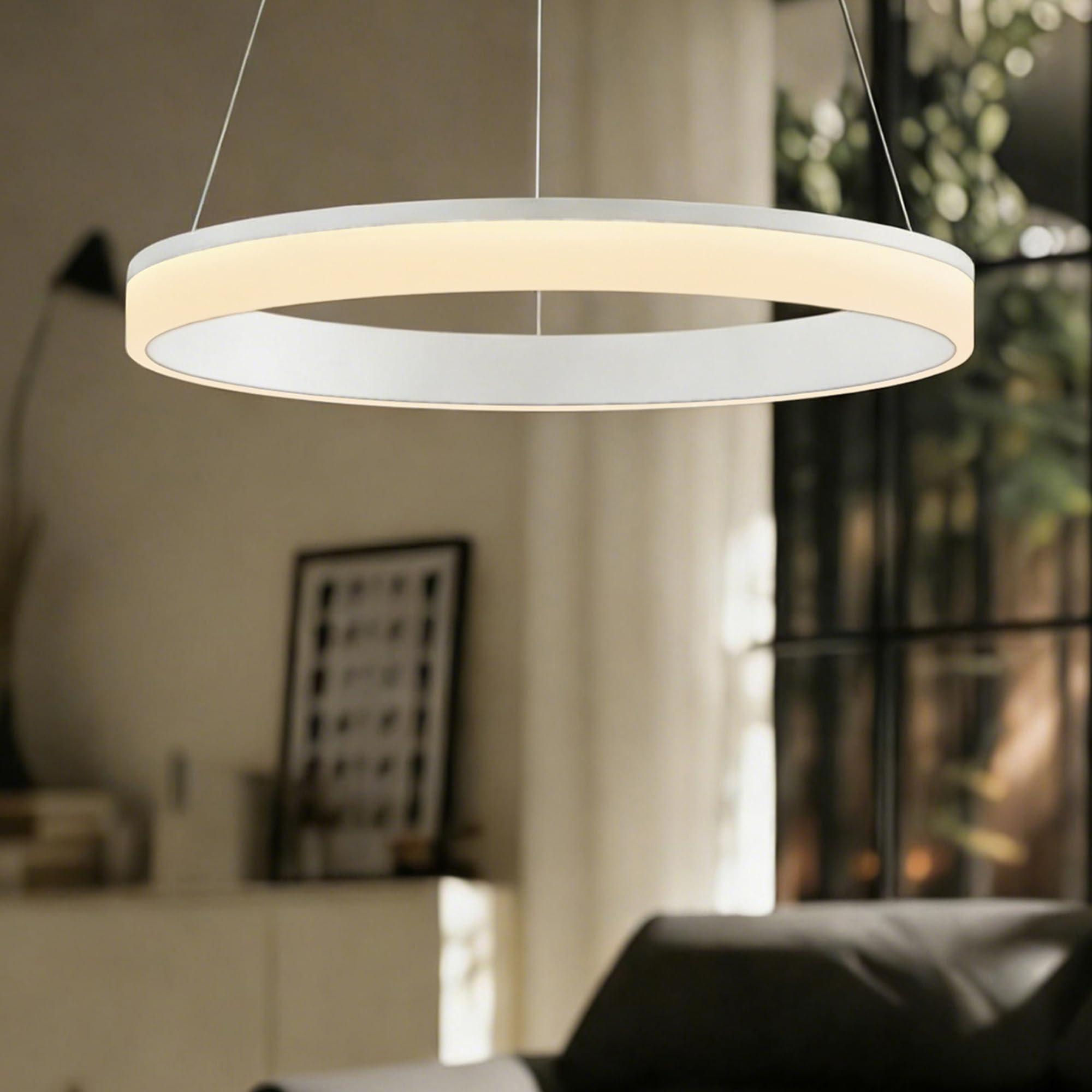 Mai & Mai Pendelleuchte Esstisch, dimmbar mit Fernbedienung & Wandschalter | LED Hängelampe, 60cm, 3000K–6000K,30W, höhenverstellbare Design, Moderne, Luvina02, Sandweiß