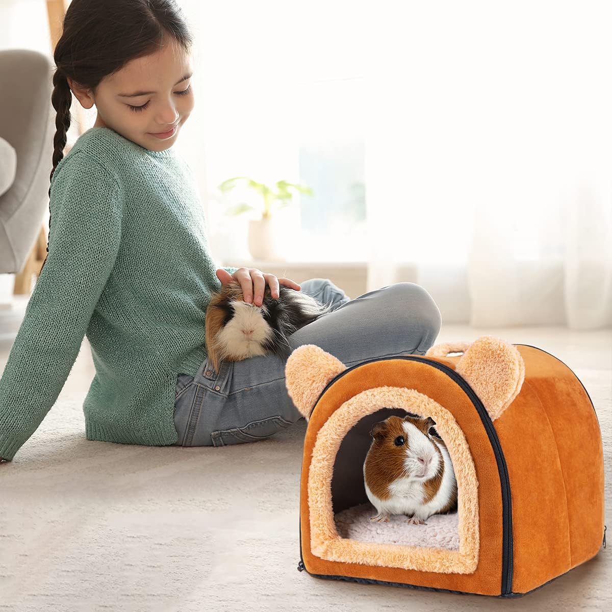 Pet Soft Guinea Pig Bed Rabbit Bed Cozy Guinea Pig Hideout House Bunny Hideout for Rabbits Hamster Bunny Rats Chinchilla Cave Bed Small Animal Bed (Brown) : Pet Supplies