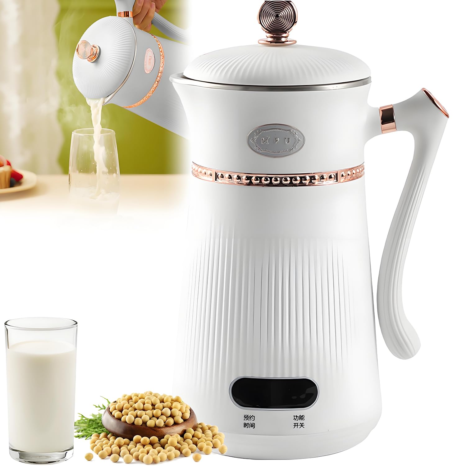 Maszyna do mleka sojowego, 1000 ml, automatyczna maszyna do mleka orzechowego 6 w 1, wielofunkcyjna maszyna do rozbijania ścian z wyświetlaczem LED, 12-godzinny timer, inteligentna