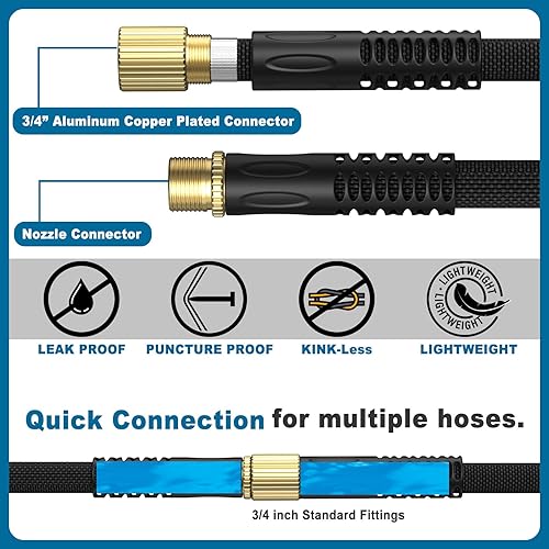 Miniatura 2 de Manguera de jardín de 100 pies, manguera de agua ligera y flexible no expandible, con boquilla rociadora de 10 patrones, súper tela, accesorios de