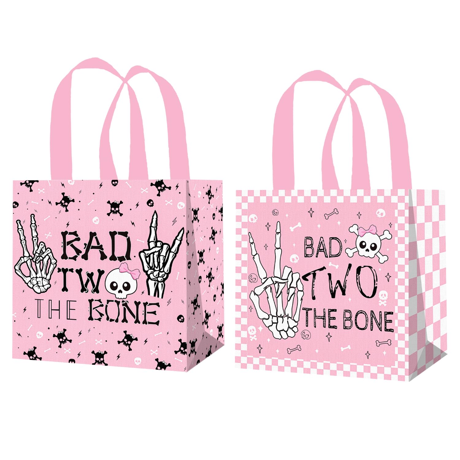 Halloween Bad Two The Bone Birthday Party Supplies Bad 2 The Bone Favor Bags 12Pcs Rock Skeleton 2nd Birthday Non-Woven Gift Bags Rock n Roll Treat
