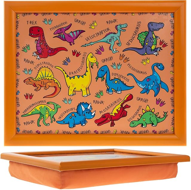 lesser and pavey LP42724 Small Laptray | Cartooned Dinosour Design | 1 Piece-35x28x6 cm Accessory, Orange, L35 x D25 x H6