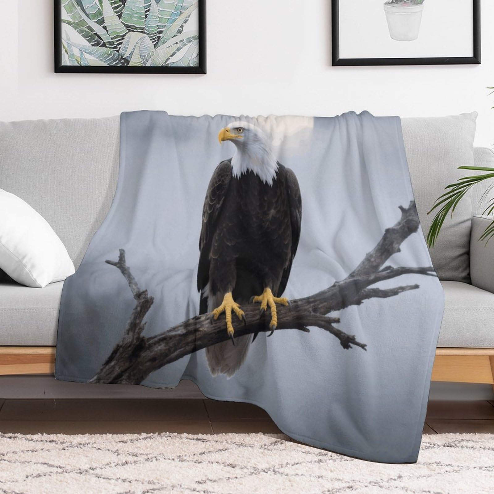 Custom Eagle Full Moon Blanket Lightweight Flannel Fleece Throw for Couch Sofa Bed Luxury Soft Cozy Plush Lap Bedtime Blanket for All Seasons Bedroom Home Decor Gifts 60x80