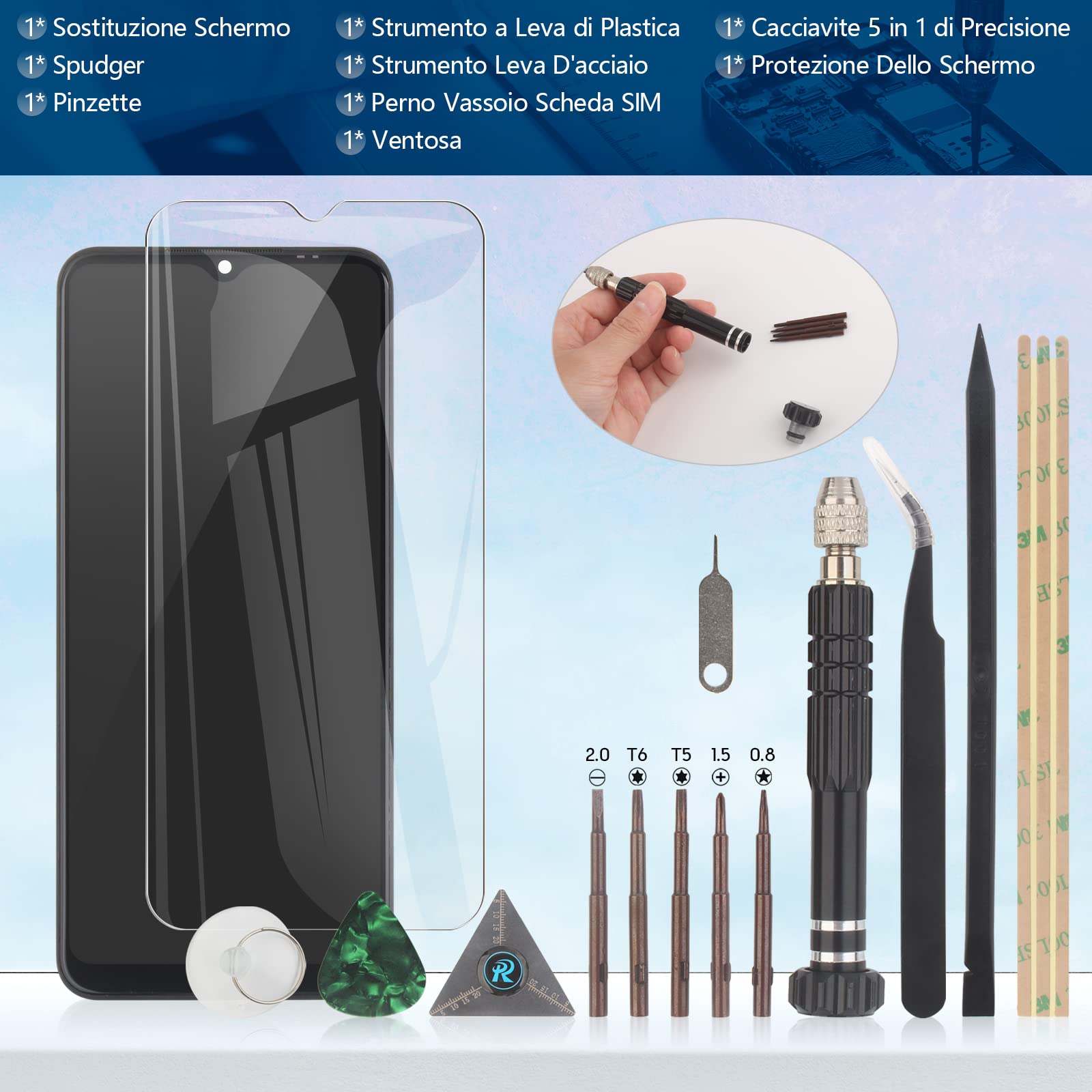 RongZy LCD Schermo per Samsung Galaxy A22 5G A226 SM-A226B SM-A226B/DS Display Digitizer Assembly Vetro di Ricambio Touch Screen con Strumenti(Nero con Cornice)
