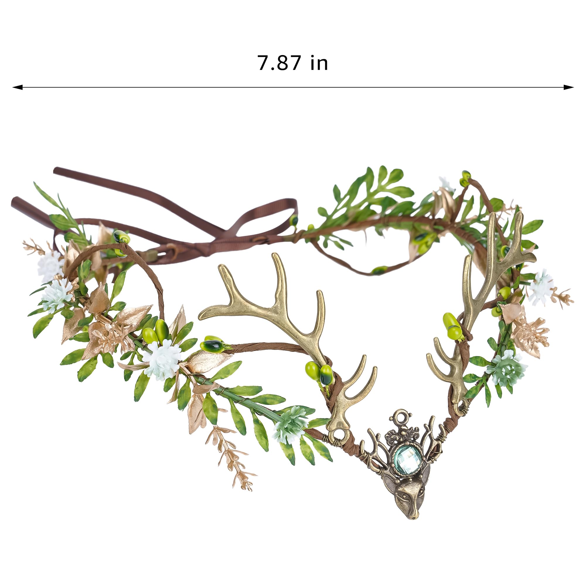 MOSTORY Woodland Fairy Antler Crown for Women Fairy Crown Flower Headpiece for Renaissance Halloween Cosplay - Image 3