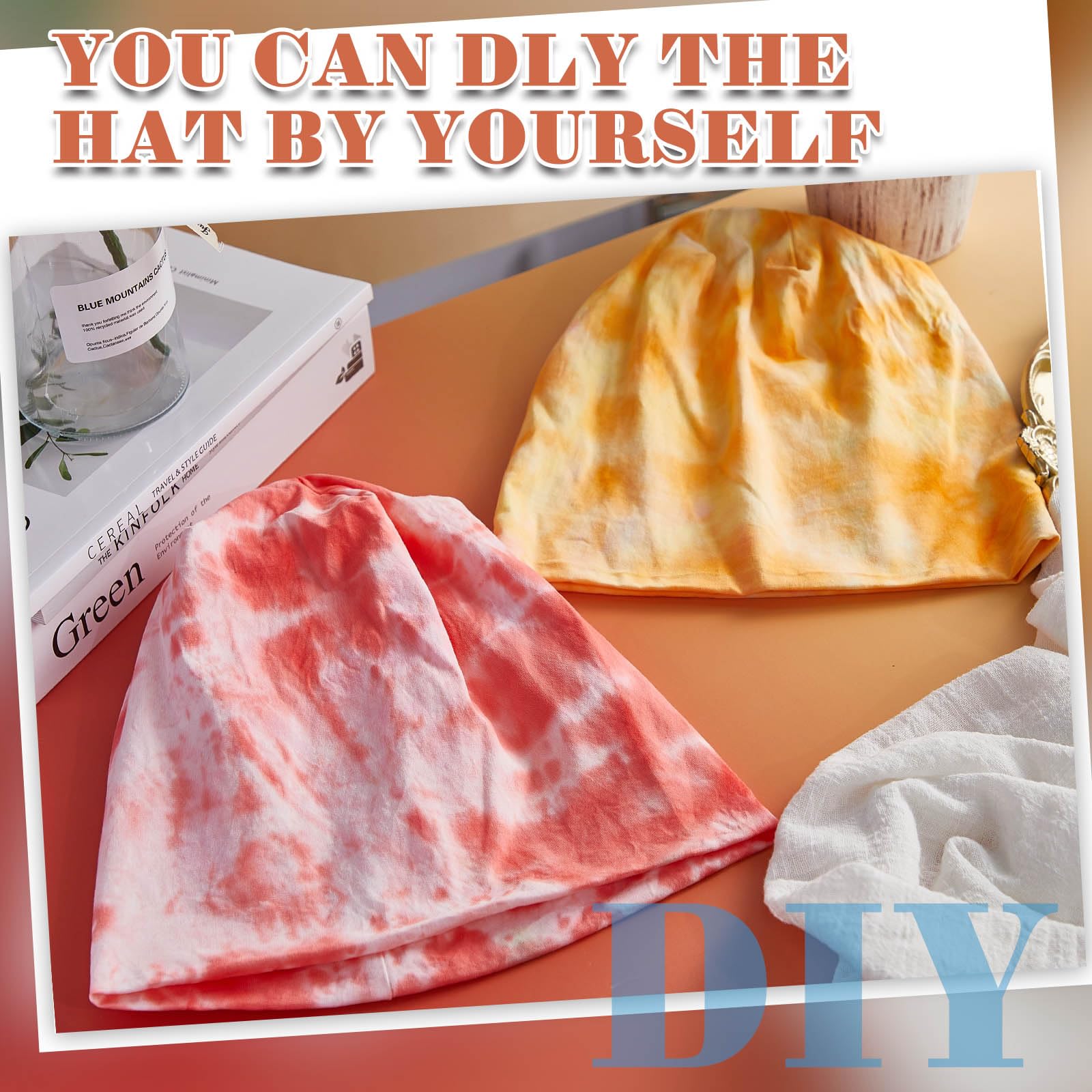 Silkfly 6 Pcs Cotton Slouchy Beanie Hats for Tie Dye, White Cotton Tie Dye Hats Bulk, DIY for Decorating, Crafts for Large Groups - Image 4