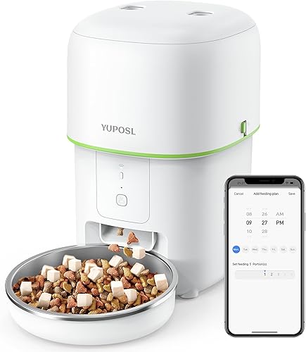 Yuposl Dispensador automático de alimentos para gatos con control de aplicación, dispensador automático de comida para gatos de doble banda WiFi de