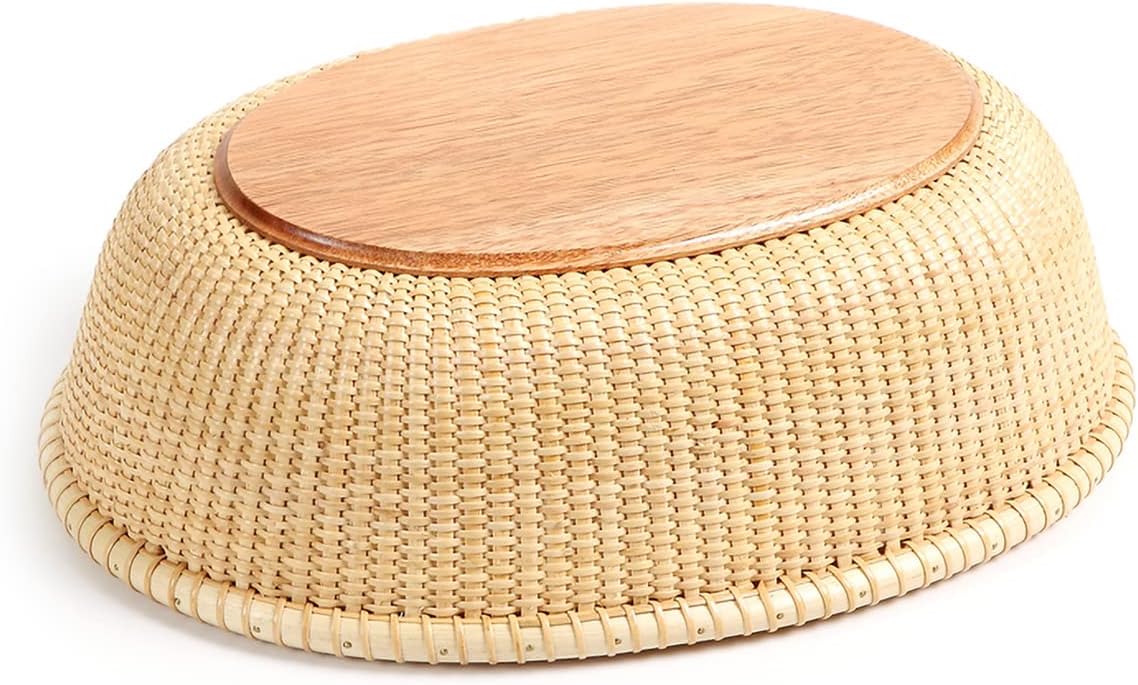 Cane-on-cane weave Hand Woven Decorative Rustic Serving Trays for Home/Social Events - Bread Basket, Vegetable, Fruits, Snacks, Crackers, and Breakfast,Bread Serving Basket.